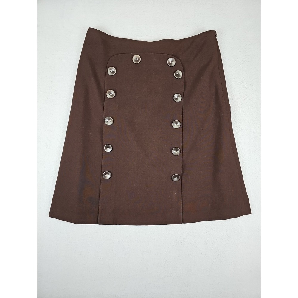Vintage Anthropologie Elevenses Skirt A Line Brown Lined Buttons Size 6 BOHO Y2K